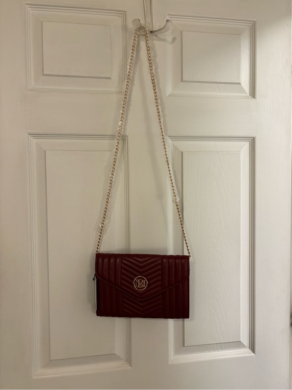 Badgley Mischka Quilted Burgundy Crossbody with Gold Chain